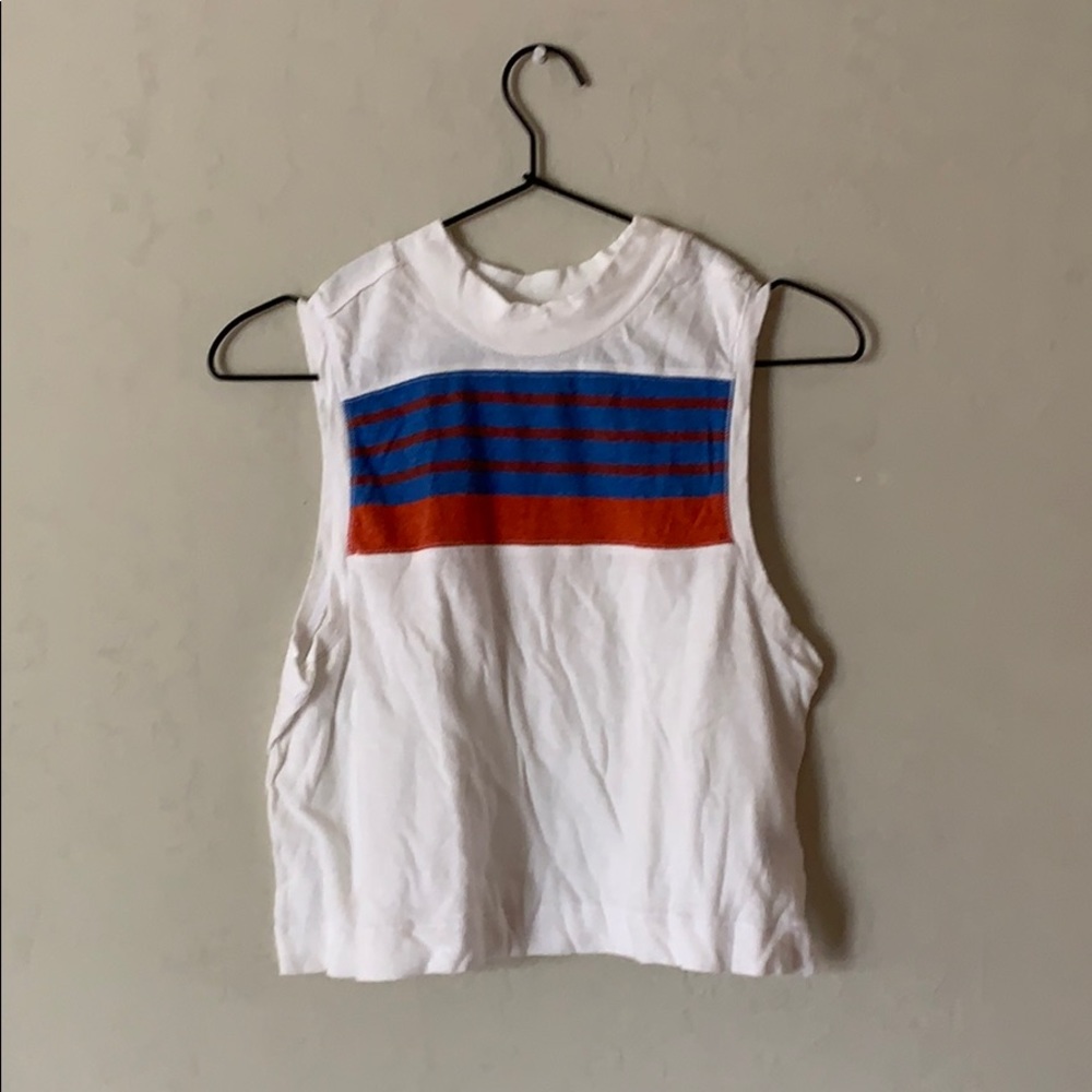 free people white tank with blue and red stripes